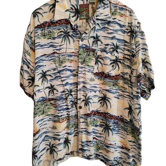 Pineapple Connections- Hawaiian palm tree button up shirt- size large - Picture 2 of 6
